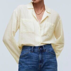 Madewell Resort Long-Sleeve Shirt in Seersucker Button-Up Natural Stripe Size M